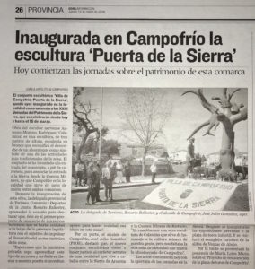 Recorte de prensa de la inauguración de la escultura de Calamina en Campofrío