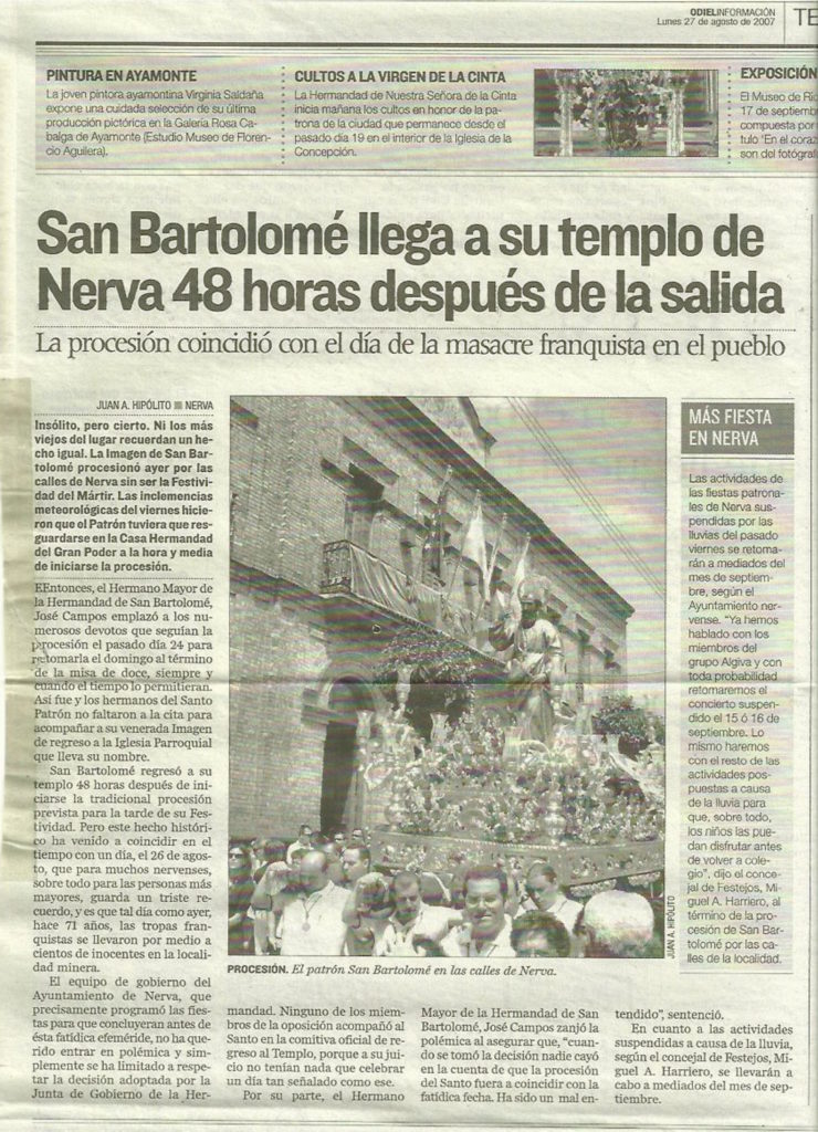 Procesión insólita de San Bartolomé en Nerva